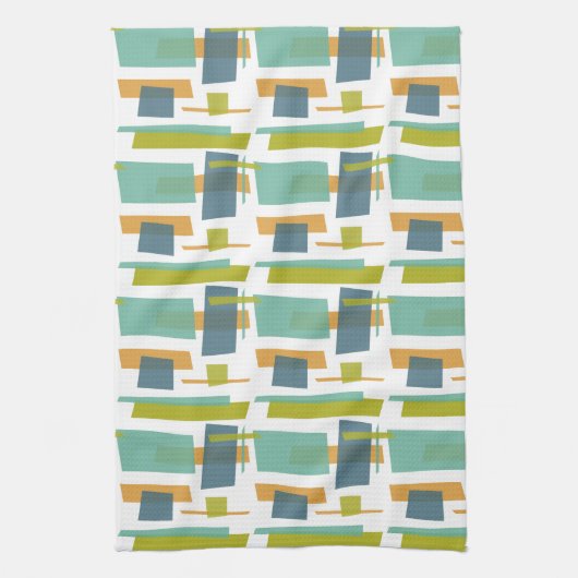Fun Rechtecke Muster Grün Orange Blue Retro Geschirrtuch (Vertikal)