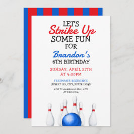Fun Red and Blue Bowling Kindergeburtstag Einladung
