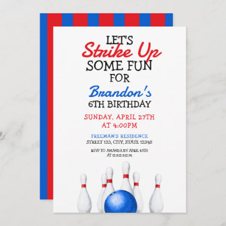 Fun Red and Blue Bowling Kindergeburtstag Einladung
