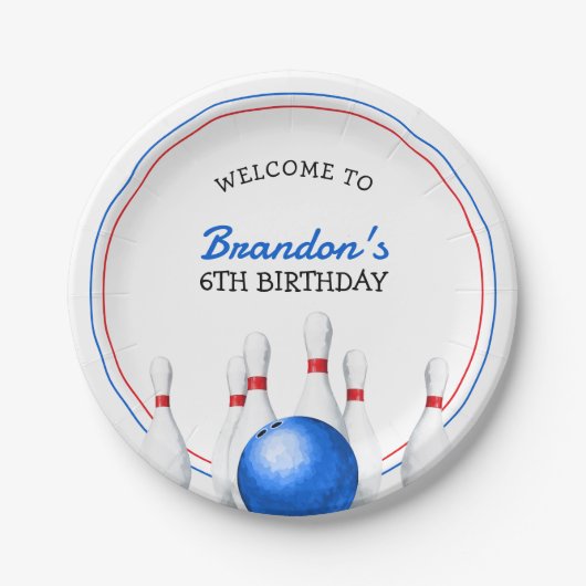 Fun Red and Blue Bowling Kindergeburtstag Pappteller (Vorderseite)
