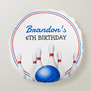 Fun Red and Blue Bowling Kindergeburtstag Rundes Kissen