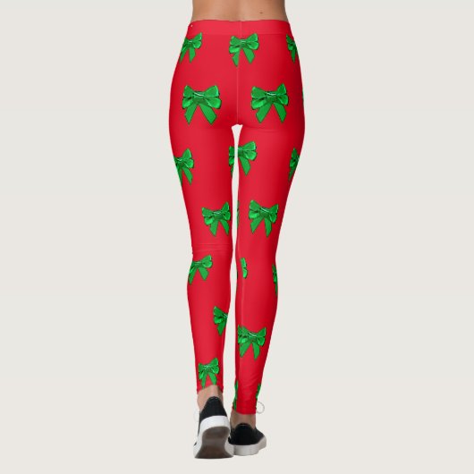 Fun Red and Green Bow Weihnachten Leggings (Rückseite)