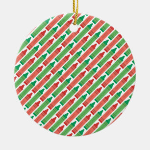 Fun Red and Green Holiday Crayon Muster Keramik Ornament