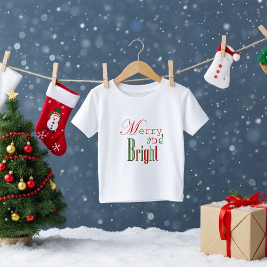 Fun Red and Green Merry and Bright Baby Christmas Baby T-shirt