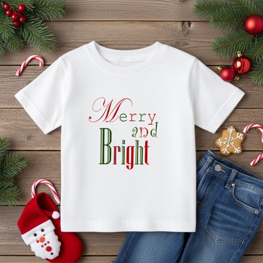 Fun Red and Green Merry and Bright Baby Christmas Baby T-shirt