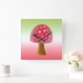 Fun Red and White Mushroom Art Quadratische Wanduhr (Zuhause)