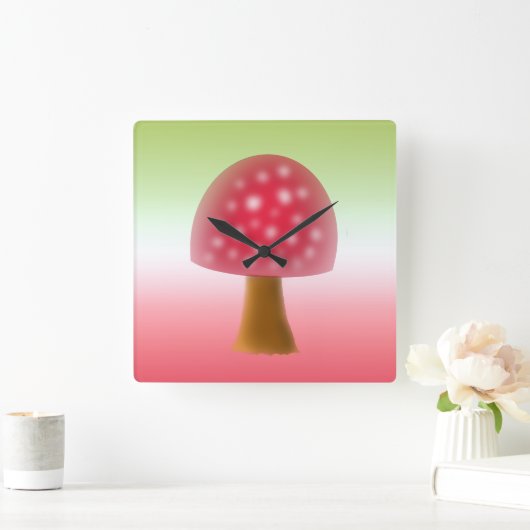 Fun Red and White Mushroom Art Quadratische Wanduhr (Zuhause)
