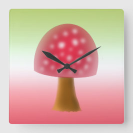 Fun Red and White Mushroom Art Quadratische Wanduhr