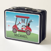 Fun Red & Black Golf Cart Name Monogram Metall Brotdose (Rückseite)