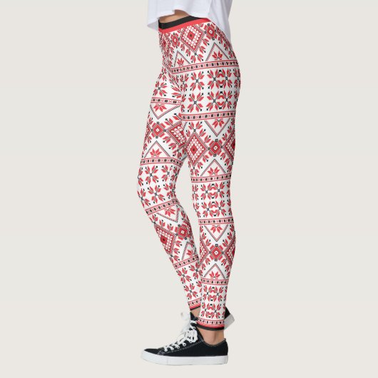 Fun Red Black Nordic Fair Isle Snowflake Motif Leggings (Links)