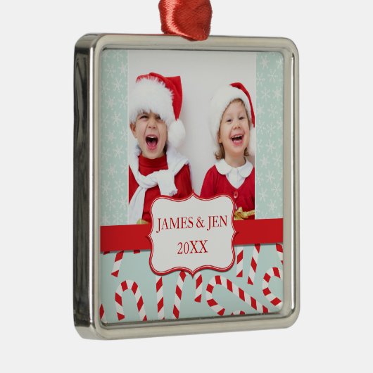 FUN RED BLUE MERRY CHRISTMAS FOTO ORNANATION SILBERNES ORNAMENT (Rechts)