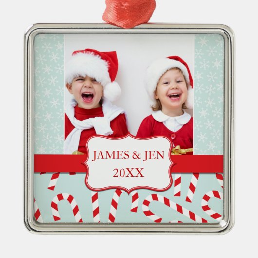 FUN RED BLUE MERRY CHRISTMAS FOTO ORNANATION SILBERNES ORNAMENT (Vorne)
