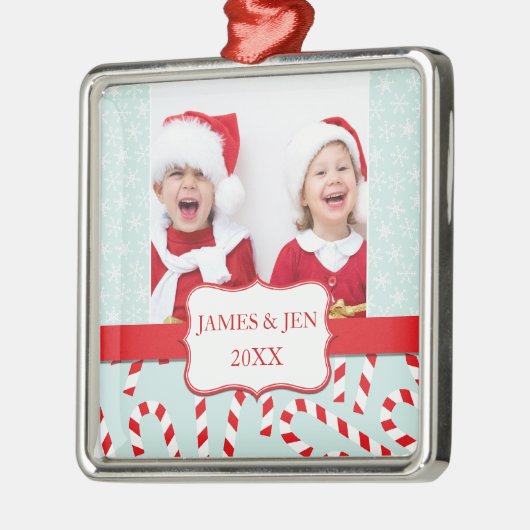 FUN RED BLUE MERRY CHRISTMAS FOTO ORNANATION SILBERNES ORNAMENT (Links)