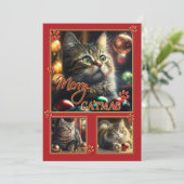 Fun Red Cat Foto Weihnachtskarte Feiertagskarte (Stehend Vorderseite)