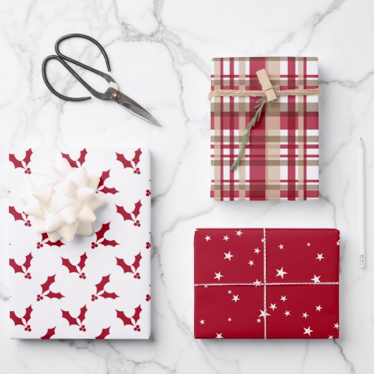 Fun Red Christmas Mix Geschenkpapier Set (Vorderseite)