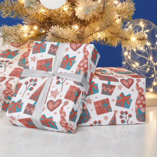 Fun Red Festive Gonks Weihnachtsgeschenk Geschenkpapier
