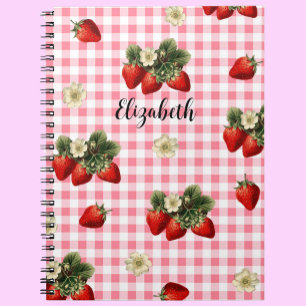 Fun Red Gingham Strawberry Individuelle Name Notizblock
