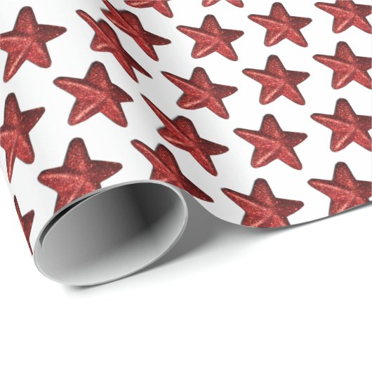Fun Red Glitzer Star Pattern auf Weiß Geschenkpapier (Rolleneckpunkt)