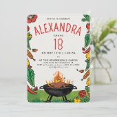 Fun Red Green Backyard Grill Steak Veggie Picnic Einladung (Stehend Vorderseite)