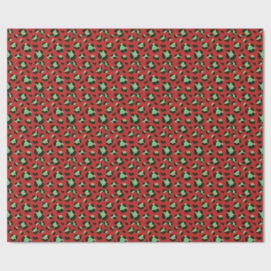 Fun Red Green Christmas Leopard Print Geschenkpapier (Flach)