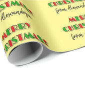 Fun Red & Green "MERRY CHRISTMAS", Individuelle Na Geschenkpapier (Rolleneckpunkt)