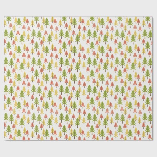 Fun Red Green Yellow Abstrakt Pine Tree Muster Geschenkpapier (Flach)