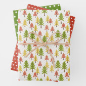 Fun Red Green Yellow Abstrakt Pine Tree Muster Geschenkpapier Set (Beispiel)