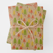 Fun Red Green Yellow Abstrakt Pine Tree Muster Geschenkpapier Set (Beispiel)