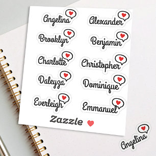Fun Red Heart Speech Bubble Gästeliste 10 Namen Aufkleber