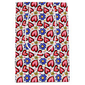 Fun Red Hearts und Lila gelbe Blumen Mittlere Geschenktüte (Vorderseite)