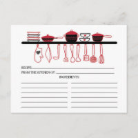 Fun Red Kitchen Gadgets Bridal Recipe Cards