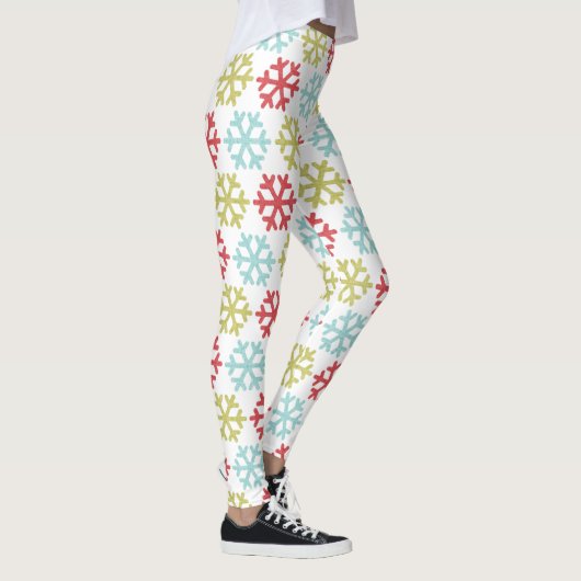 Fun Red Lime Green Aqua Blaue Schneeflocken Muster Leggings (Rechts)