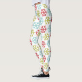 Fun Red Lime Green Aqua Blaue Schneeflocken Muster Leggings (Links)