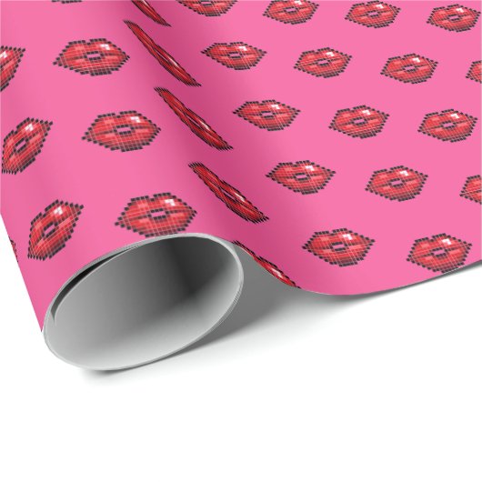 Fun Red Lips Valentine's Day Pixel Art Pattern Geschenkpapier (Rolleneckpunkt)