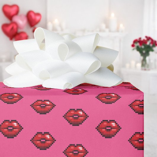 Fun Red Lips Valentine's Day Pixel Art Pattern Geschenkpapier