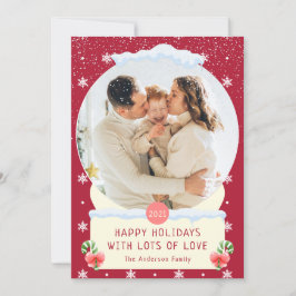 Fun Red Merry Weihnachtsschnee Globe Foto-Karte Einladung