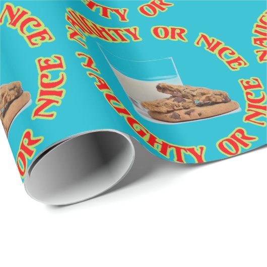Fun Red Naughty oder Nice Milk and Cookies Gift Wr Geschenkpapier (Rolleneckpunkt)