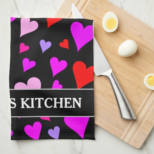 Fun Red, Pink, Lila & Magenta Herz Muster Geschirrtuch (Viertel Falte)