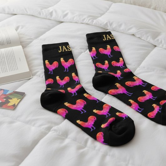 Fun Red Rooster Socks with Custom Name Socken