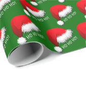 Fun Red Santa Claus Hat HOHOHO On Green Geschenkpapier (Rolleneckpunkt)