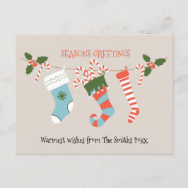 Fun Red Script Green Strumpfs Candy Cane Floral Postkarte