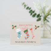 Fun Red Script Green Strumpfs Candy Cane Floral Postkarte (Stehend Vorderseite)