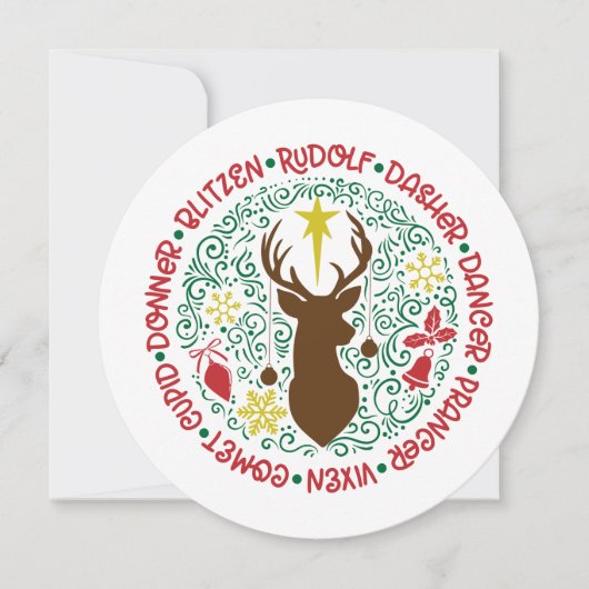 Fun Red Script Santa Reindeer Name Weihnachten (Vorderseite)