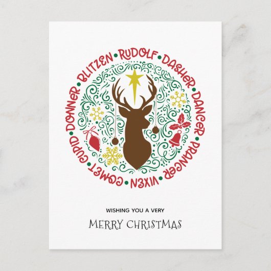 Fun Red Script Santa Reindeer Name Weihnachten (Vorderseite)