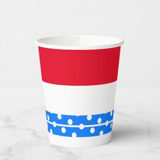 Fun Red Top White Polka Dots Blue Racing Streifen Pappbecher (Links)