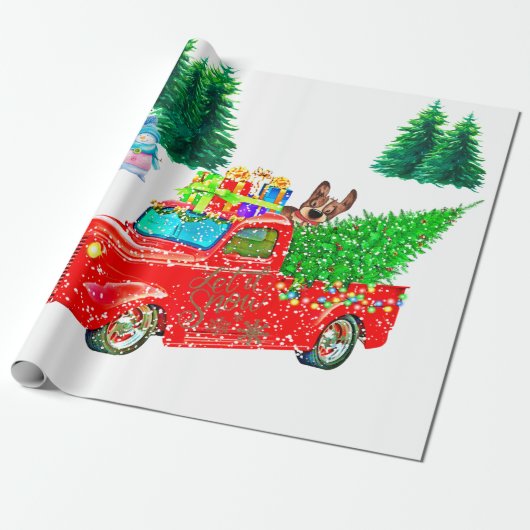 Fun Red Truck Snowmen, Dog Weihnachten Geschenkpapier (Ungerollt)