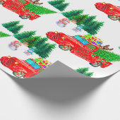 Fun Red Truck Snowmen, Dog Weihnachten Geschenkpapier (Ecke)