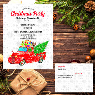 Fun Red Truck White Snow Tree Lights Party Xmas Postkarte
