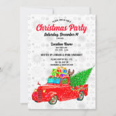 Fun Red Truck White Snow Tree Lights Xmas Party Einladung (Vorderseite)