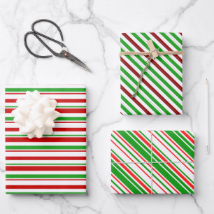 Fun Red, White, Green Christmas Inspiriert Lines Geschenkpapier Set